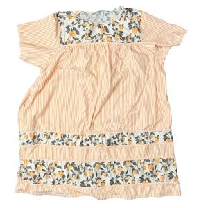 National Vintage Orange Striped Citrus Floral Cotton House Dress Mumu 3X 22196